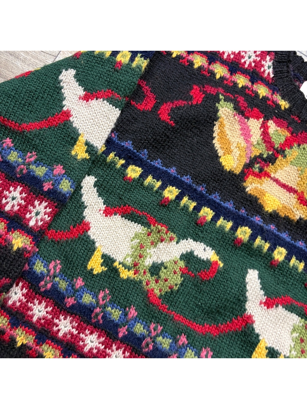 Vintage Talbots Petites Hand Knit Wool Christmas Sweater with Festive Goose - Picture 2 of 6